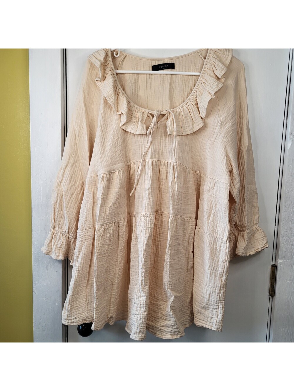 Zesica Ruffled Neck Tie Tunic Top Blouse tiered babydoll size XL like new loose